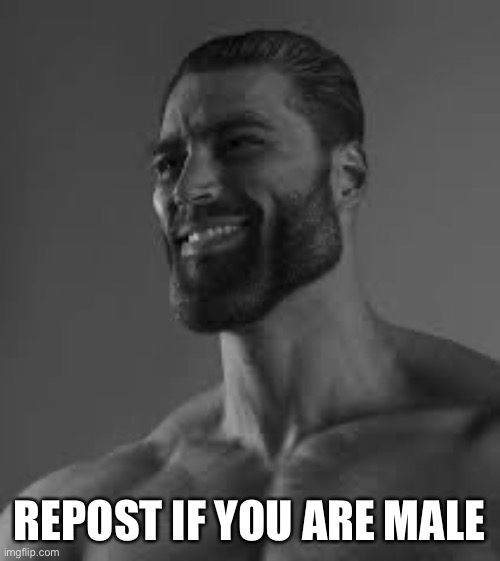 Giga Chad | REPOST IF YOU ARE MALE | image tagged in giga chad | made w/ Imgflip meme maker