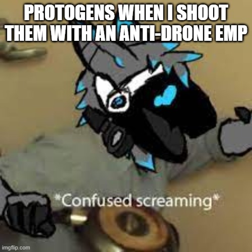 whut even is this template | PROTOGENS WHEN I SHOOT THEM WITH AN ANTI-DRONE EMP | image tagged in protogen confused screaming | made w/ Imgflip meme maker