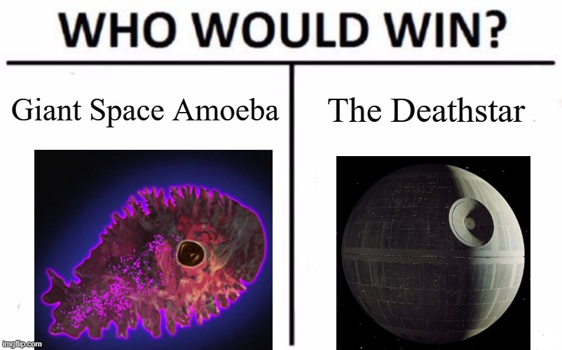 Giant Space Amoeba vs. The Deathstar | Giant Space Amoeba; The Deathstar | image tagged in memes,who would win,star wars,star trek | made w/ Imgflip meme maker