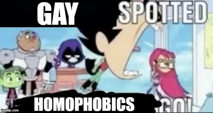 ____ spotted ____ go! | GAY HOMOPHOBICS | image tagged in ____ spotted ____ go | made w/ Imgflip meme maker