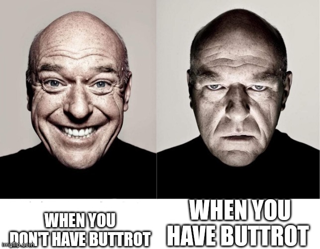 breaking bad smile frown | WHEN YOU DON'T HAVE BUTTROT; WHEN YOU HAVE BUTTROT | image tagged in breaking bad smile frown | made w/ Imgflip meme maker