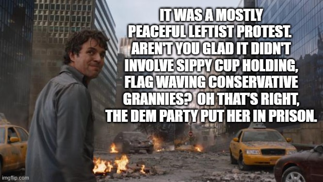 Sometimes one wonders just what it would take for the average Dem Party voter to know shame. | IT WAS A MOSTLY PEACEFUL LEFTIST PROTEST.  AREN'T YOU GLAD IT DIDN'T INVOLVE SIPPY CUP HOLDING, FLAG WAVING CONSERVATIVE GRANNIES?  OH THAT'S RIGHT, THE DEM PARTY PUT HER IN PRISON. | image tagged in that's my secret | made w/ Imgflip meme maker