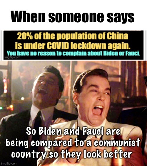 It could be worse. Lol. That helps, thanks | When someone says; So Biden and Fauci are being compared to a communist country so they look better | image tagged in memes,good fellas hilarious,politics lol,derp | made w/ Imgflip meme maker