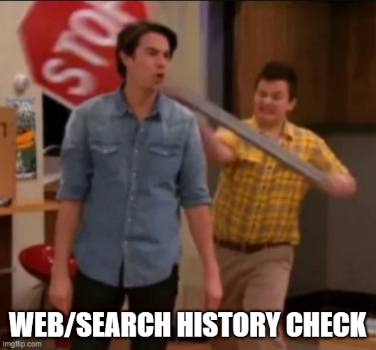 Give | WEB/SEARCH HISTORY CHECK | image tagged in icarly stop sign | made w/ Imgflip meme maker