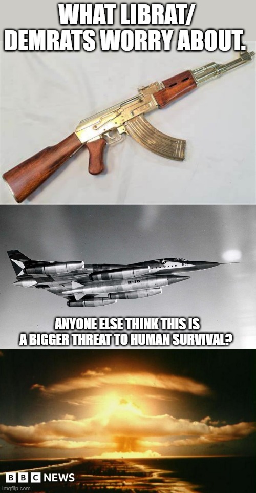 REALITY is not anything a LIBrat / DEMrat considers | WHAT LIBRAT/ DEMRATS WORRY ABOUT. ANYONE ELSE THINK THIS IS A BIGGER THREAT TO HUMAN SURVIVAL? | made w/ Imgflip meme maker
