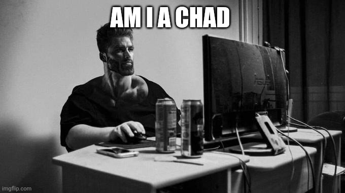 Gigachad On The Computer | AM I A CHAD | image tagged in gigachad on the computer | made w/ Imgflip meme maker