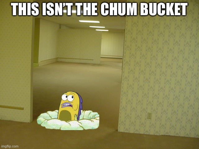 He in the backrooms ;-; | THIS ISN’T THE CHUM BUCKET | image tagged in the backrooms | made w/ Imgflip meme maker