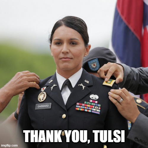 Tulsi Hero | THANK YOU, TULSI | image tagged in tulsi hero | made w/ Imgflip meme maker