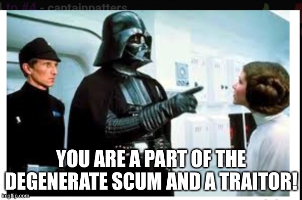 You are part of the rebel alliance & a traitor! | YOU ARE A PART OF THE DEGENERATE SCUM AND A TRAITOR! | image tagged in you are part of the rebel alliance a traitor | made w/ Imgflip meme maker