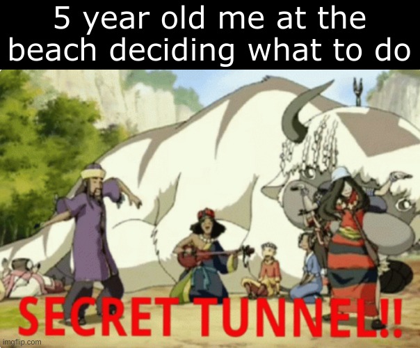 secret tunnel | 5 year old me at the beach deciding what to do | image tagged in secret tunnel | made w/ Imgflip meme maker