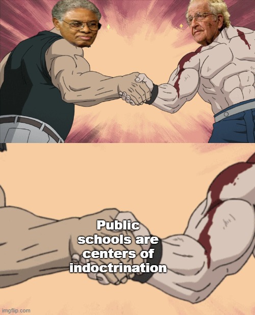 libertarians agree | Public schools are centers of indoctrination | image tagged in thomas sowell is the better intellectual,rmk | made w/ Imgflip meme maker