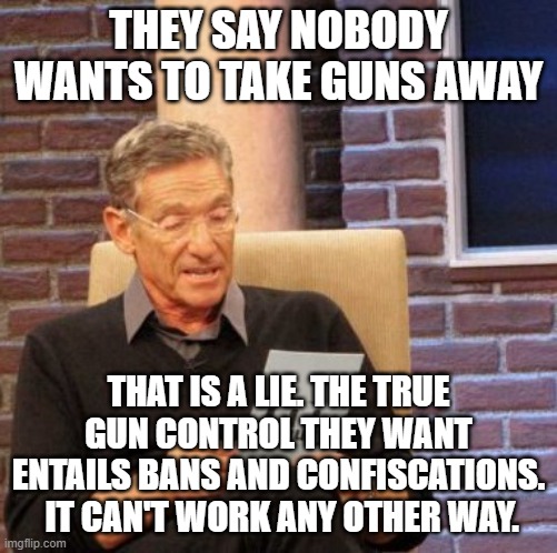 Maury Lie Detector Meme | THEY SAY NOBODY WANTS TO TAKE GUNS AWAY THAT IS A LIE. THE TRUE GUN CONTROL THEY WANT ENTAILS BANS AND CONFISCATIONS.  IT CAN'T WORK ANY OTH | image tagged in memes,maury lie detector | made w/ Imgflip meme maker