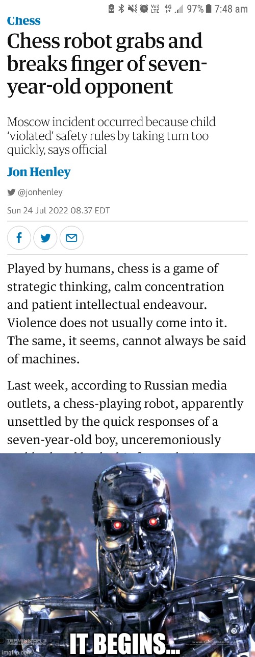 Chess robot grabs and breaks finger of seven-year-old opponent