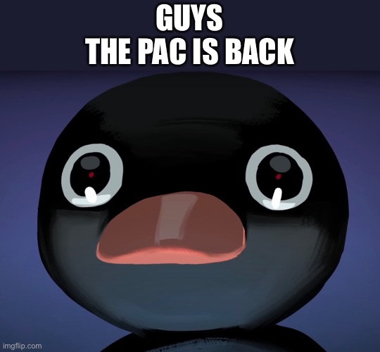 Help | GUYS
THE PAC IS BACK | image tagged in pingu stare,pacman | made w/ Imgflip meme maker