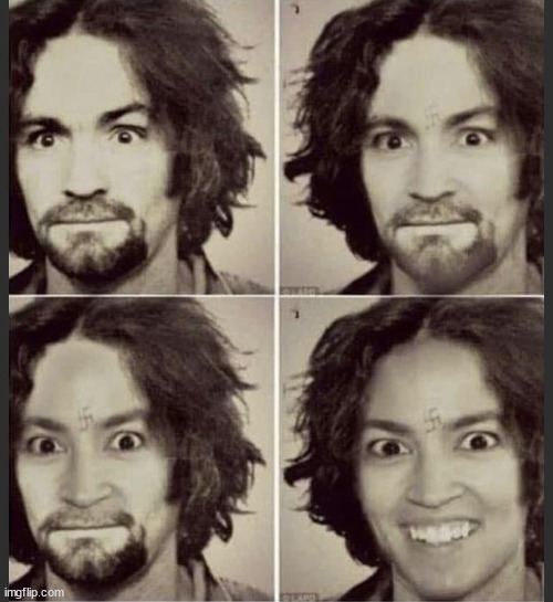 Did AOC change her last name from Manson to Occasio-Cortez just to sound more Hispanic? | image tagged in aoc,charles manson | made w/ Imgflip meme maker