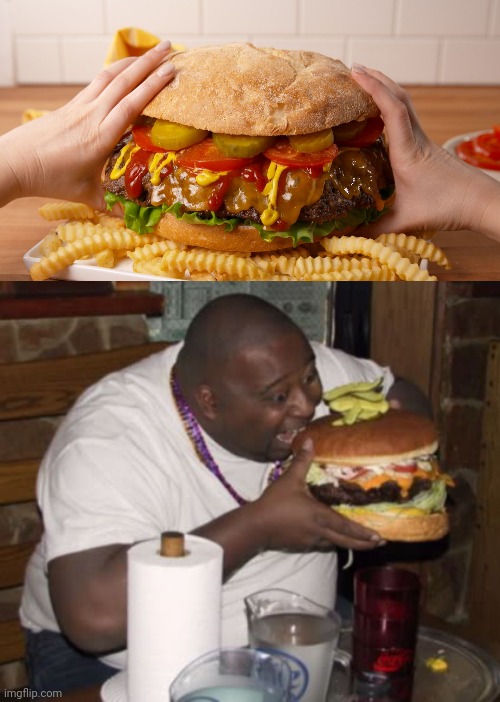 Gigantic burger | image tagged in fat guy eating burger,giant,burger,burgers,memes,foods | made w/ Imgflip meme maker