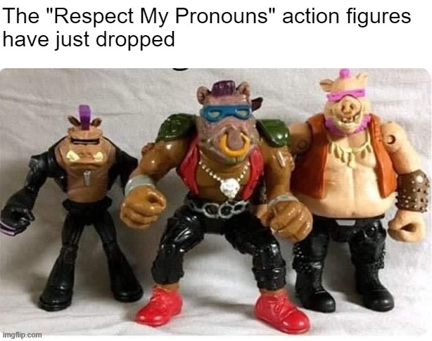 Available at a drag-queen story hour near you! | The "Respect My Pronouns" action figures 
have just dropped | made w/ Imgflip meme maker