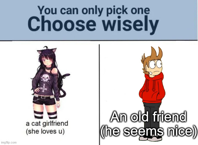 Choose wisely | An old friend (he seems nice) | image tagged in choose wisely | made w/ Imgflip meme maker