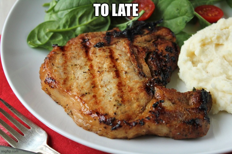 Pork Chop | TO LATE | image tagged in pork chop | made w/ Imgflip meme maker