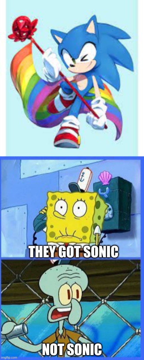 Why you make my favorite childhood character Fatherless | THEY GOT SONIC; NOT SONIC | image tagged in no not the navy | made w/ Imgflip meme maker