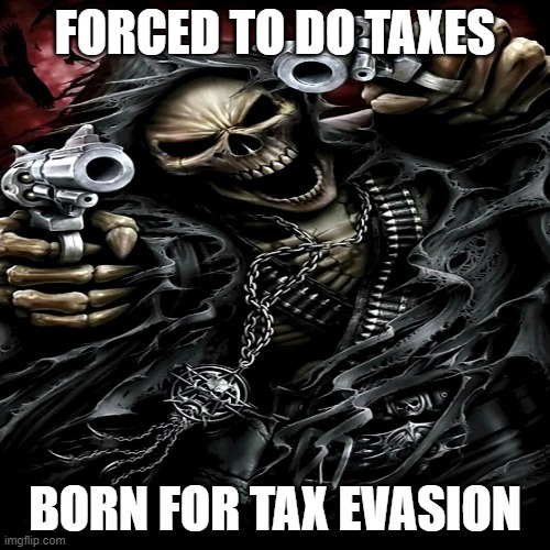 Forced to do taxes | FORCED TO DO TAXES; BORN FOR TAX EVASION | image tagged in shitpost | made w/ Imgflip meme maker