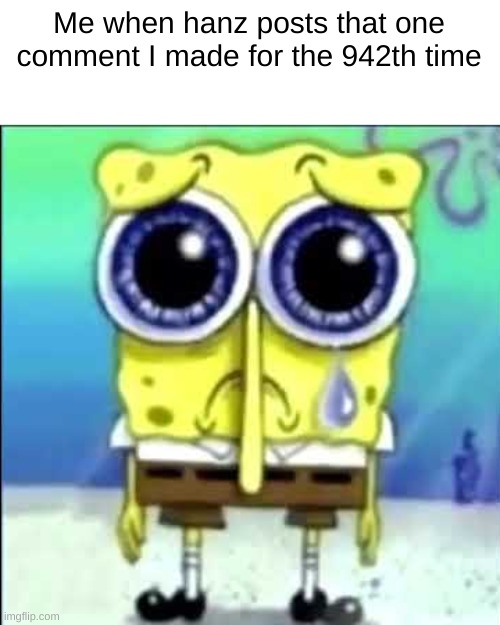 Sad Spongebob | Me when hanz posts that one comment I made for the 942th time | image tagged in sad spongebob | made w/ Imgflip meme maker
