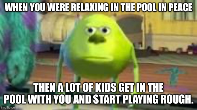 Mike w | WHEN YOU WERE RELAXING IN THE POOL IN PEACE; THEN A LOT OF KIDS GET IN THE POOL WITH YOU AND START PLAYING ROUGH. | image tagged in mike w | made w/ Imgflip meme maker
