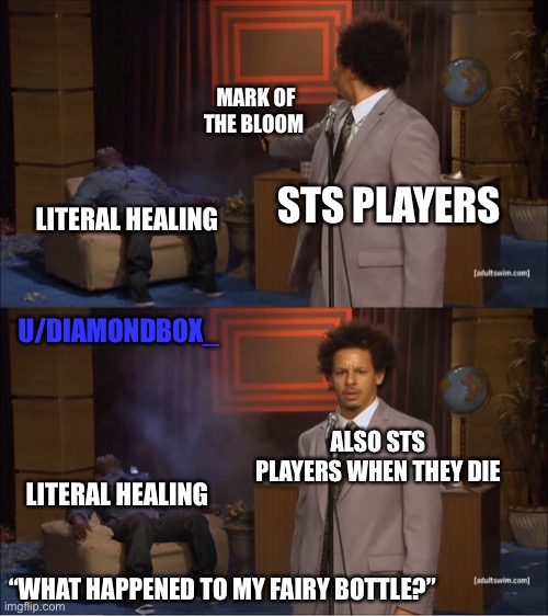 Who Killed Hannibal | MARK OF THE BLOOM; STS PLAYERS; LITERAL HEALING; U/DIAMONDBOX_; ALSO STS PLAYERS WHEN THEY DIE; LITERAL HEALING; “WHAT HAPPENED TO MY FAIRY BOTTLE?” | image tagged in memes,who killed hannibal,slay the spire,slaythespire | made w/ Imgflip meme maker