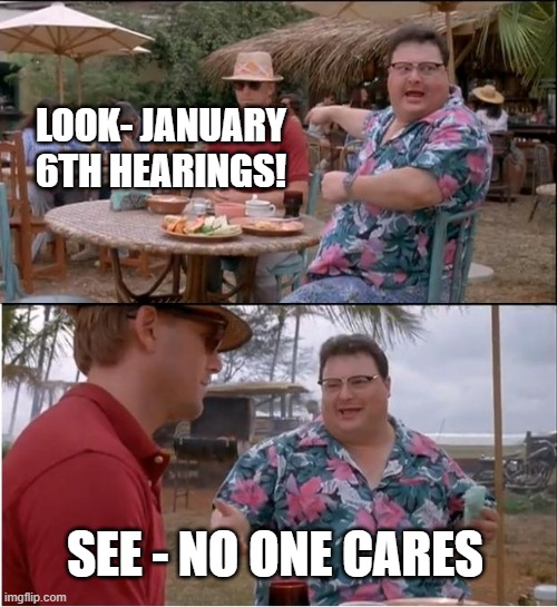 See Nobody Cares | LOOK- JANUARY 6TH HEARINGS! SEE - NO ONE CARES | image tagged in memes,see nobody cares | made w/ Imgflip meme maker