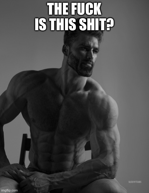 Giga Chad | THE FUCK IS THIS SHIT? | image tagged in giga chad | made w/ Imgflip meme maker