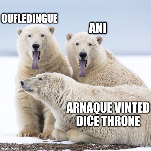 Two Guys In Love | OUFLEDINGUE; ANI; ARNAQUE VINTED DICE THRONE | image tagged in two guys in love | made w/ Imgflip meme maker