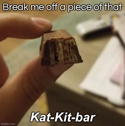 Break me off a piece of that; Kat-Kit-bar | image tagged in funny memes,kit kat bar | made w/ Imgflip meme maker