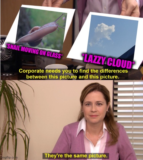 -Trace behind. | *SNAIL MOVING ON GLASS*; *LAZZY CLOUD* | image tagged in memes,they're the same picture,snail,glass,garden,cloud strife | made w/ Imgflip meme maker