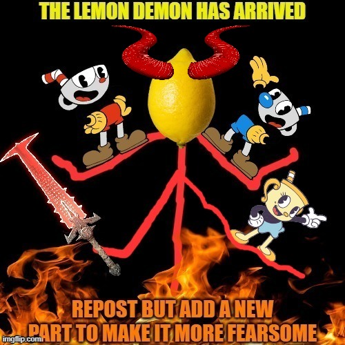 I added horns | image tagged in lemon demon,repost | made w/ Imgflip meme maker