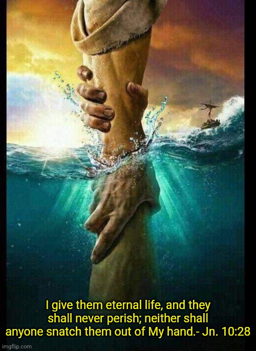 Our Savior | I give them eternal life, and they shall never perish; neither shall anyone snatch them out of My hand.- Jn. 10:28 | image tagged in jesus christ,holy bible,scriptures,christianity | made w/ Imgflip meme maker