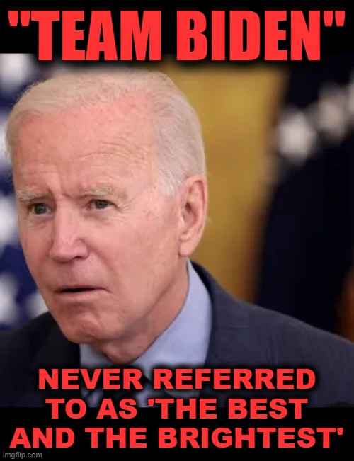 Fools and trolls inhabiting the White House | "TEAM BIDEN"; NEVER REFERRED
TO AS 'THE BEST
AND THE BRIGHTEST' | image tagged in memes,team biden,joe biden,democrats,best and brightest,fools and trolls | made w/ Imgflip meme maker