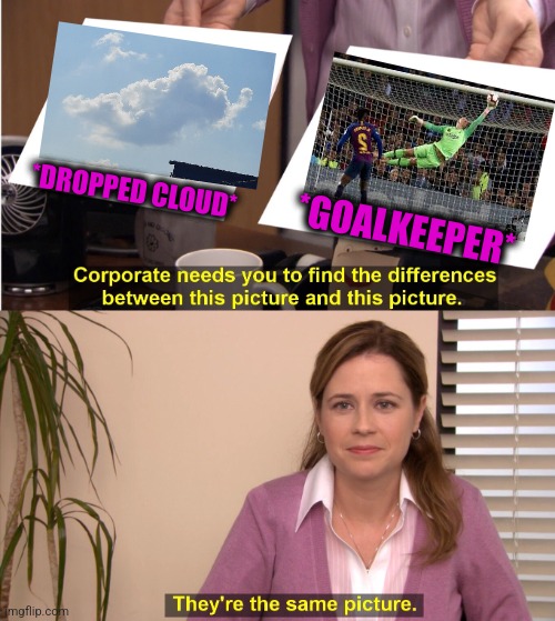 -Really so. | *GOALKEEPER*; *DROPPED CLOUD* | image tagged in memes,they're the same picture,goalkeeper,nfl football,cloud strife,sports fans | made w/ Imgflip meme maker
