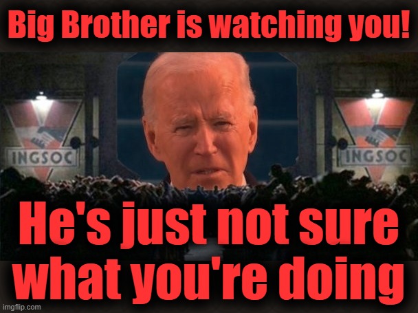 It's always 1984 now | Big Brother is watching you! He's just not sure
what you're doing | image tagged in memes,joe biden,censorship,1984,democrats,corruption | made w/ Imgflip meme maker