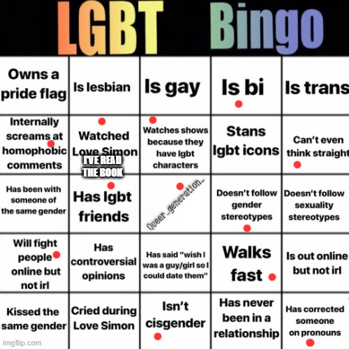 i've decided to update this! | I'VE READ THE BOOK | image tagged in lgbtq bingo | made w/ Imgflip meme maker