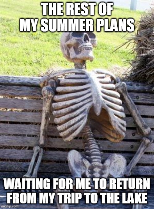 Waiting Skeleton | THE REST OF MY SUMMER PLANS; WAITING FOR ME TO RETURN FROM MY TRIP TO THE LAKE | image tagged in memes,waiting skeleton | made w/ Imgflip meme maker