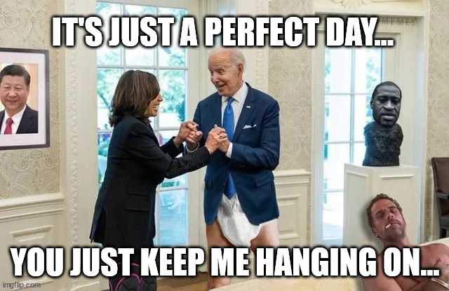 Another day in the dementia Joe saga... | IT'S JUST A PERFECT DAY... YOU JUST KEEP ME HANGING ON... | image tagged in dementia,joe biden | made w/ Imgflip meme maker