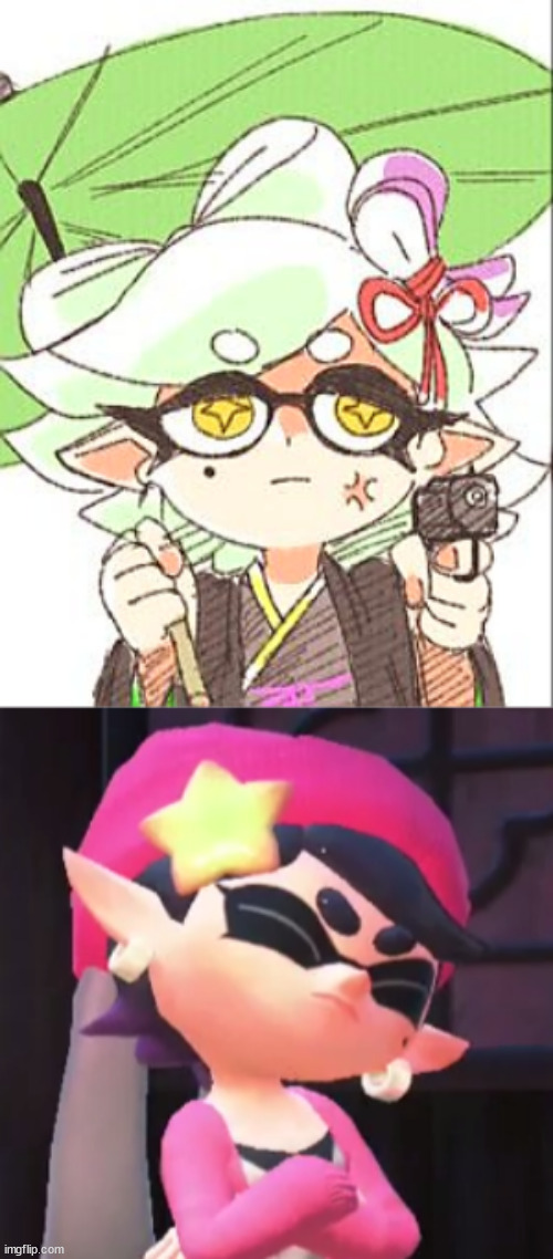 image tagged in marie with a gun,upset callie | made w/ Imgflip meme maker