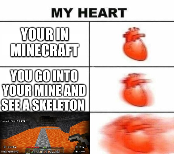 My heart blank | YOUR IN MINECRAFT; YOU GO INTO YOUR MINE AND SEE A SKELETON | image tagged in my heart blank | made w/ Imgflip meme maker
