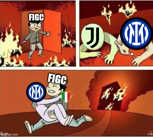 26 July 2006: FIGC gave the Scudetto to Inter Milan after Juventus' Relegation in Serie B. | FIGC; FIGC | image tagged in you can only save one from fire,juventus,futbol,italy,memes | made w/ Imgflip meme maker