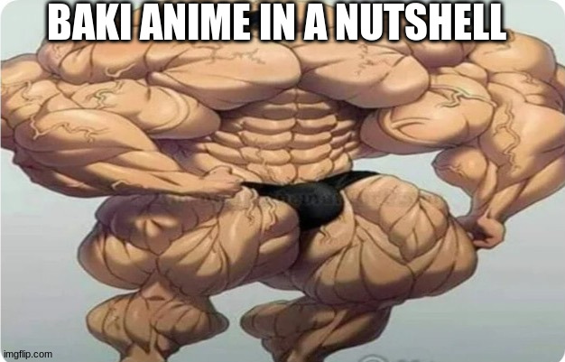 Muscled Anime | BAKI ANIME IN A NUTSHELL | image tagged in muscled anime | made w/ Imgflip meme maker
