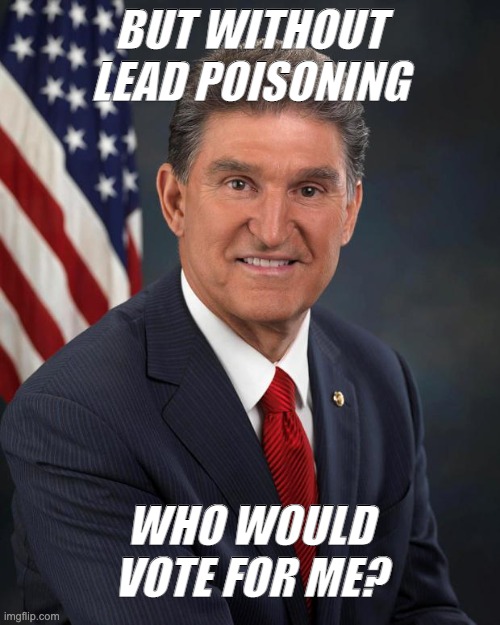 Sen. Joe Manchin | BUT WITHOUT
LEAD POISONING WHO WOULD
VOTE FOR ME? | image tagged in sen joe manchin | made w/ Imgflip meme maker