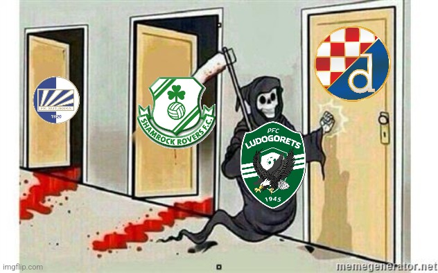 Dinamo Zagreb vs Ludogorets: Coming soon... | image tagged in grim reaper knocking door,champions league,futbol,memes | made w/ Imgflip meme maker