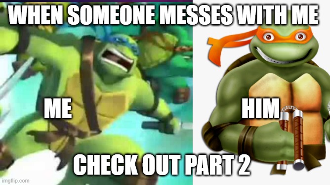 WHEN SOMEONE MESSES WITH ME; ME                                       HIM; CHECK OUT PART 2 | image tagged in funny | made w/ Imgflip meme maker