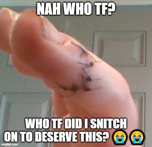 NAH WHO TF? WHO TF DID I SNITCH ON TO DESERVE THIS? 😭😭 | made w/ Imgflip meme maker