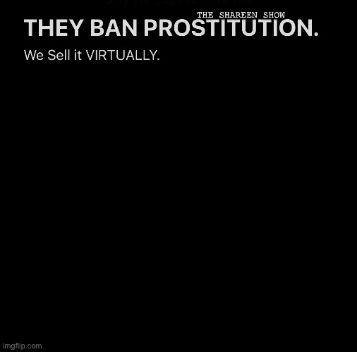 Virtual | THE SHAREEN SHOW | image tagged in virtual reality,virtual,sales,prostitute,laws,women rights | made w/ Imgflip meme maker